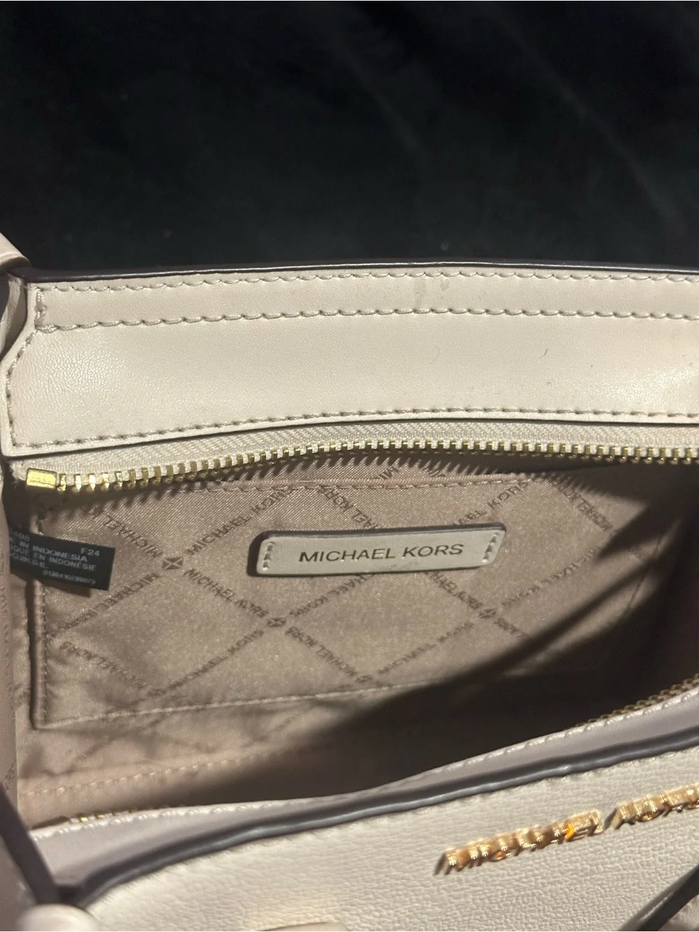 Michael Kors White Leather Satchel with Gold MK Charm